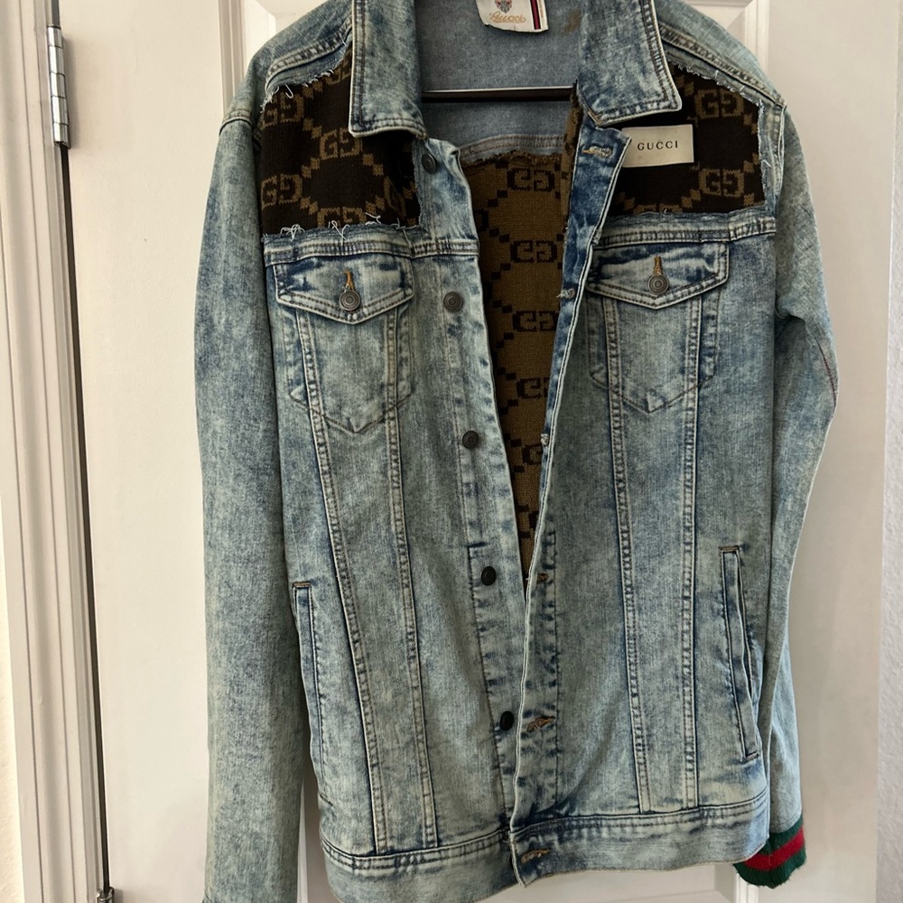 Gucci Blue Denim Jacket with Brown Accents